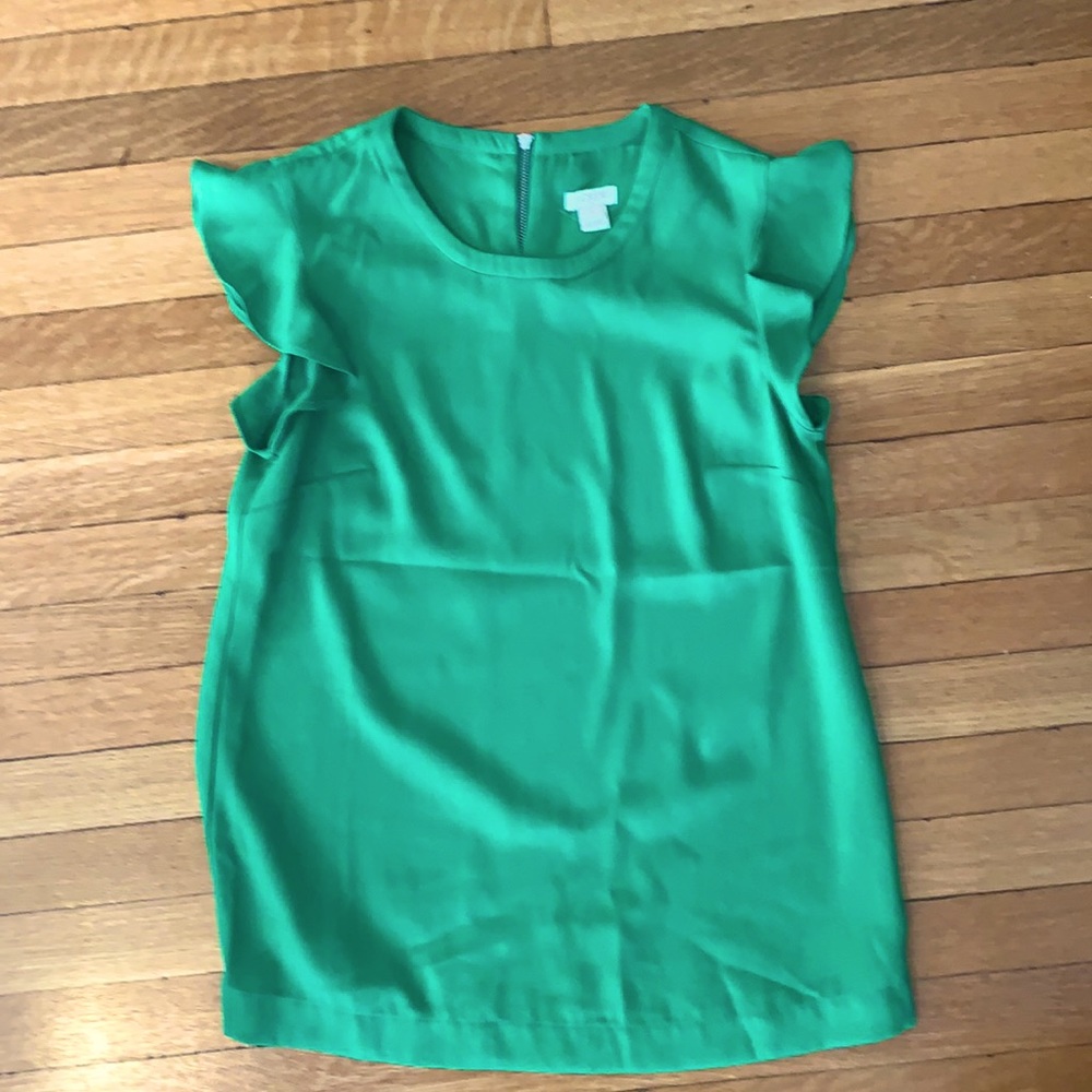 Bright green ruffle sleeve top from JCrew